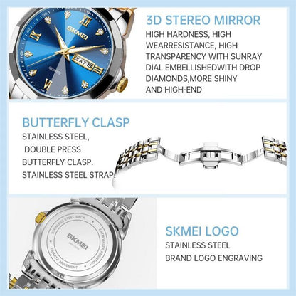 【US Stock】Skmei Mens Watches Large Face Watch for Men Casual Stainless Steel Diamond Analog Quartz Waterproof Date Dress Men'S Wrist Watch,Diamond Mirror Surface,Thanksgiving, Valentine'S Day, Birthday Gifts, Etc