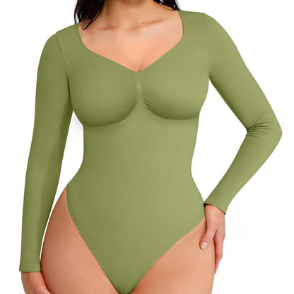 Feelingirl Women'S Seamless Sculpt Long Sleeve Thong Comfortable Bodysuit for Tops and Underwear Lady Comfort Basic