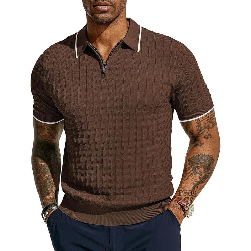 PJ PAUL JONES Men'S Knit Polo Shirts Short Sleeve Quarter Zip Polo Shirt