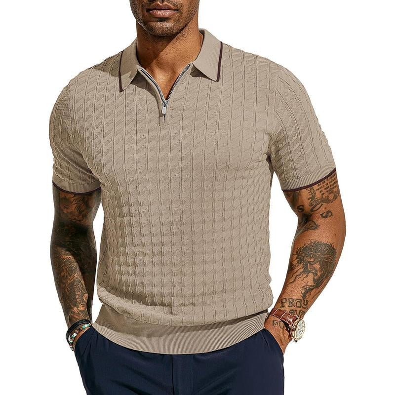 PJ PAUL JONES Men'S Knit Polo Shirts Short Sleeve Quarter Zip Polo Shirt