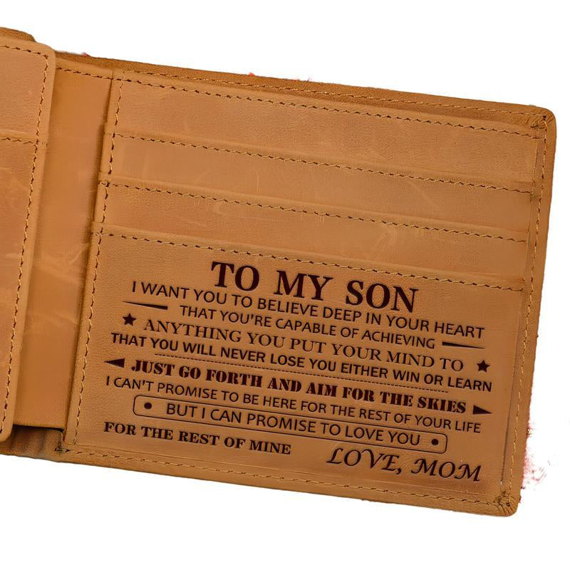 Engraved Wallet for Son ,You Will Never Lose, Top Engraved Leather Wallet,Engraved Wallet for Son,Personalized Cowhide Leather ,A Gift for Son to Start the School Year, Lightweight & Chic for Casual Occasions,Mens Wallet,Back to School