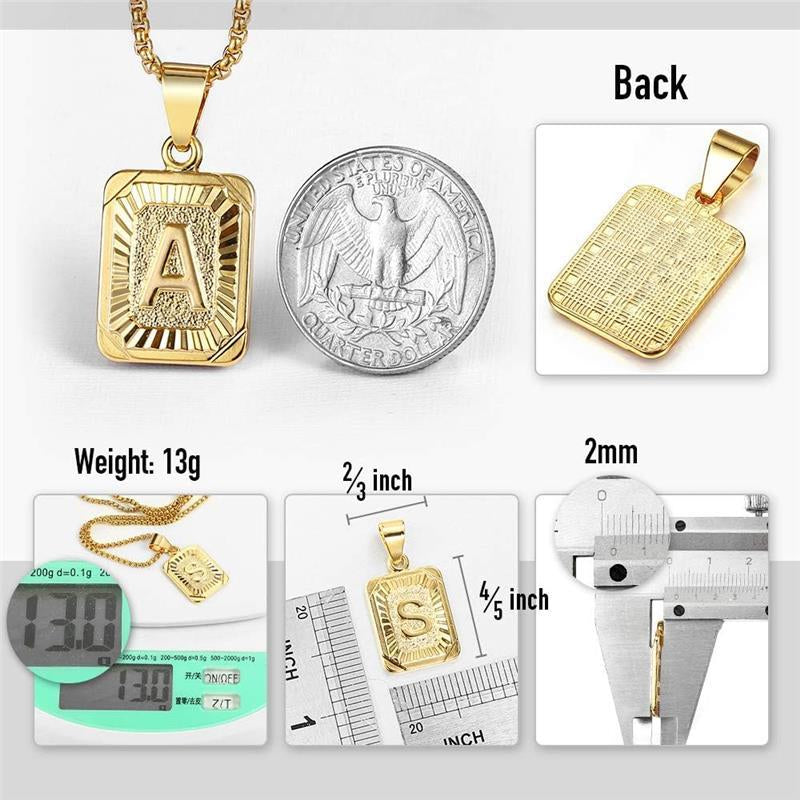 Initial A-Z Letter Pendant Necklace Mens Womens Capital Letter Yellow Plated Stainless Steel Box Chain 22Inch