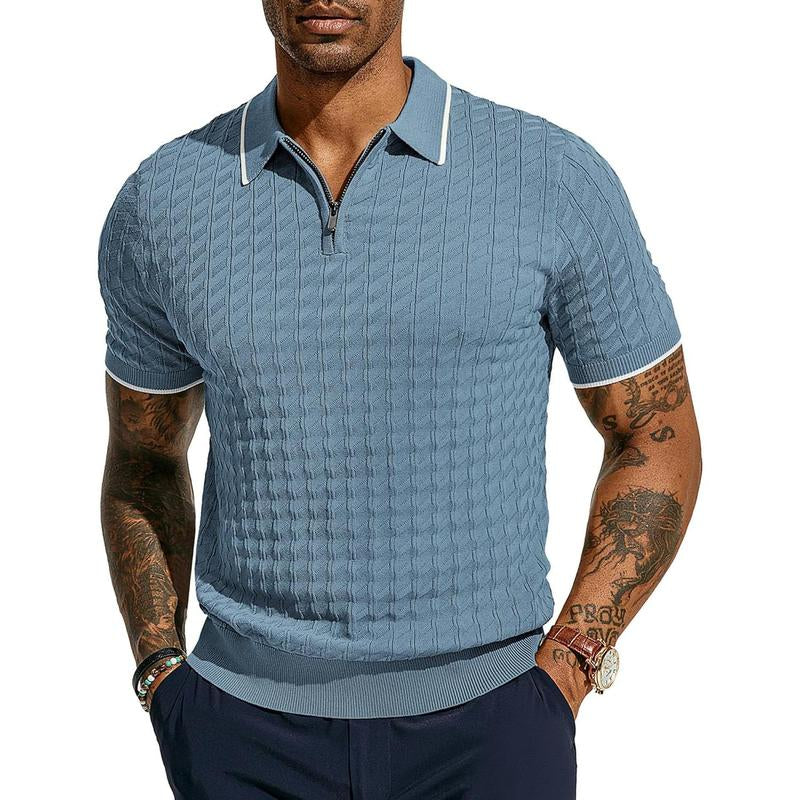 PJ PAUL JONES Men'S Knit Polo Shirts Short Sleeve Quarter Zip Polo Shirt