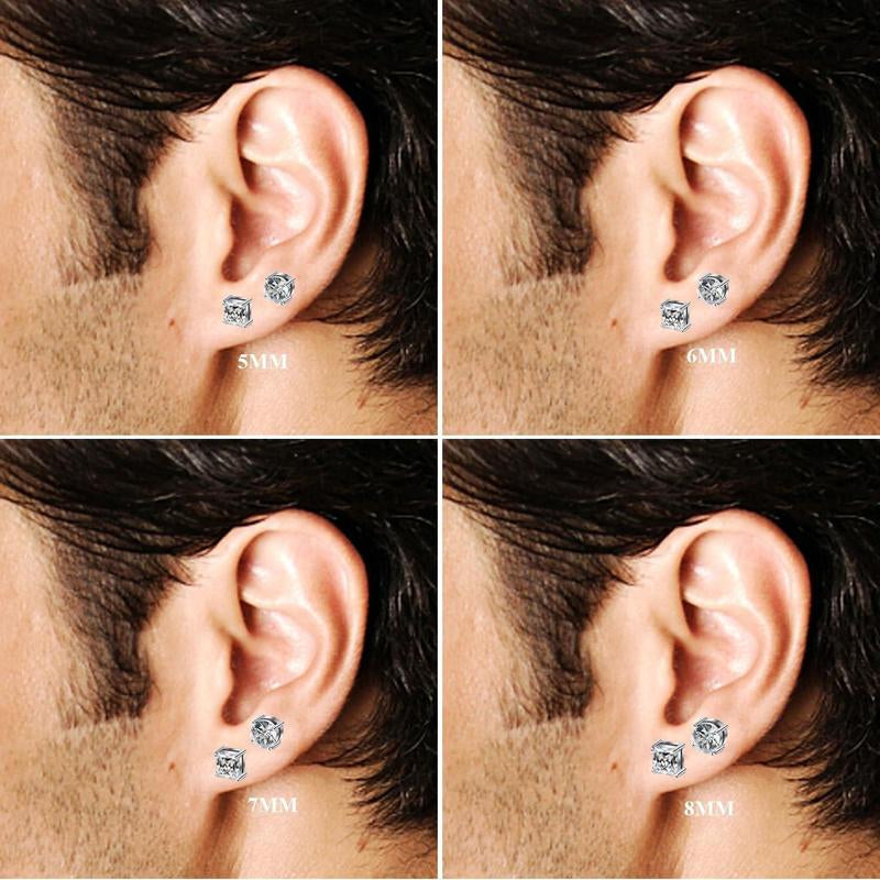 Cassieca 2 Pairs Stainless Steel Magnetic Stud Earrings for Men Women Non-Piercing CZ 5-8MM