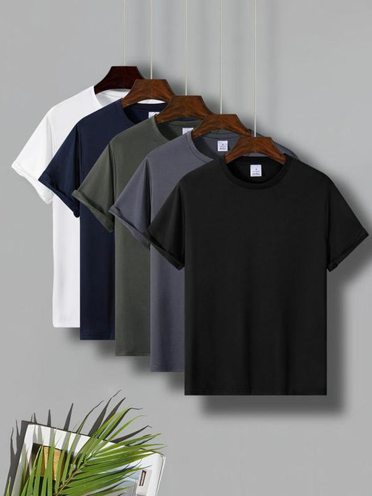 Men'S Plain round Neck Tees, Streetwear, Regular Fit Trendy Casual Short Sleeve T-Shirt for Daily Outdoor Wear, Crew Necks Plain Tee, Summer Streetwear Top, Summer Outfits, Men'S Clothing