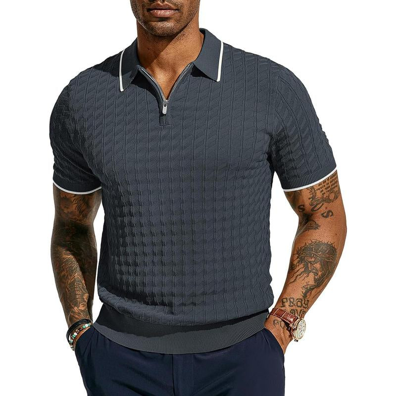 PJ PAUL JONES Men'S Knit Polo Shirts Short Sleeve Quarter Zip Polo Shirt