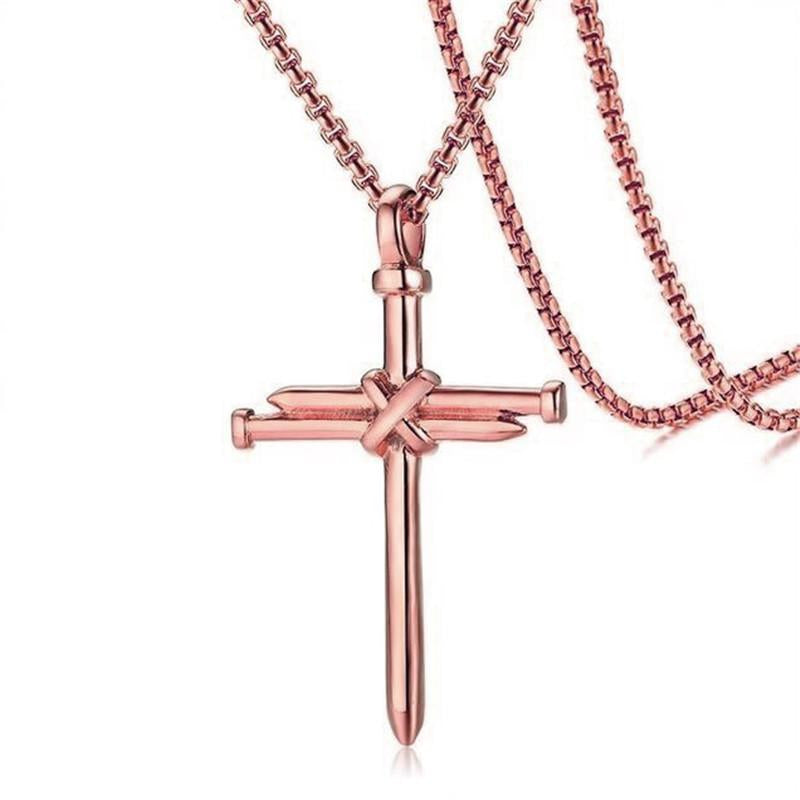 Steel Gold Black Color Fashion Mens Iron Nail Cross Pendant Necklace Stainless Steel 3Mm round Box Chain Jewelry Gift for Men Crucifix Faith Charm Necklace Fashion Jewelry Chain Men