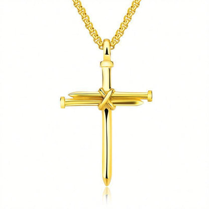 Steel Gold Black Color Fashion Mens Iron Nail Cross Pendant Necklace Stainless Steel 3Mm round Box Chain Jewelry Gift for Men Crucifix Faith Charm Necklace Fashion Jewelry Chain Men