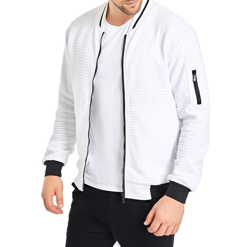 SAVKOOV Mens Lightweight Jacket Casual Bomber Jacket Varsity Coat Menswear Tops Menswear Tops Underwear Plain Long Sleeve Beige