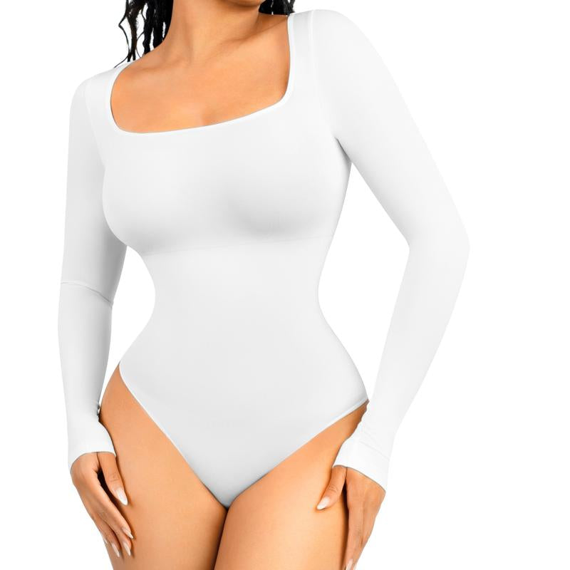 Feelingirl Women'S Seamless Sculpt Long Sleeve Thong Comfortable Bodysuit for Tops and Underwear Lady Comfort Basic