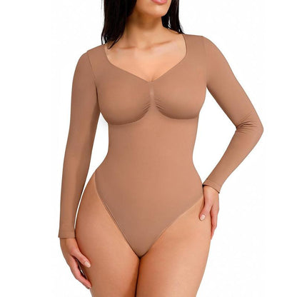 Feelingirl Women'S Seamless Sculpt Long Sleeve Thong Comfortable Bodysuit for Tops and Underwear Lady Comfort Basic