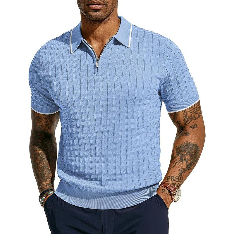 PJ PAUL JONES Men'S Knit Polo Shirts Short Sleeve Quarter Zip Polo Shirt