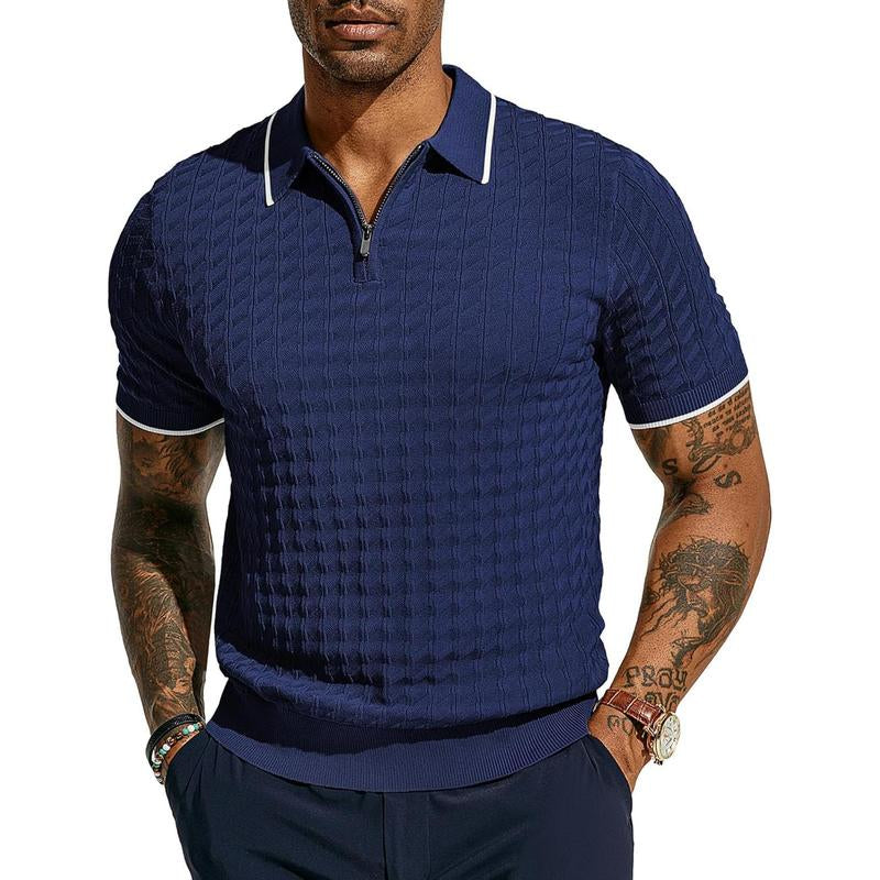 PJ PAUL JONES Men'S Knit Polo Shirts Short Sleeve Quarter Zip Polo Shirt