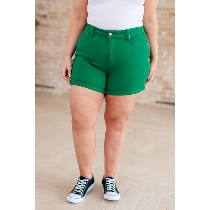 Jenna High Rise Control Top Cuffed Shorts in Green