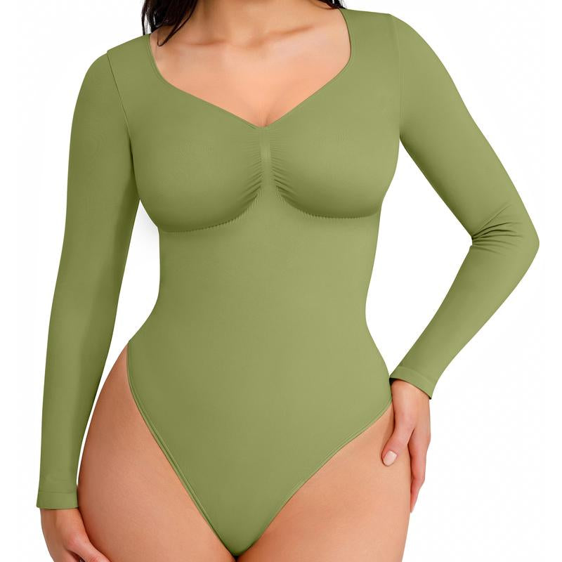 Feelingirl Women'S Seamless Sculpt Long Sleeve Thong Comfortable Bodysuit for Tops and Underwear Lady Comfort Basic