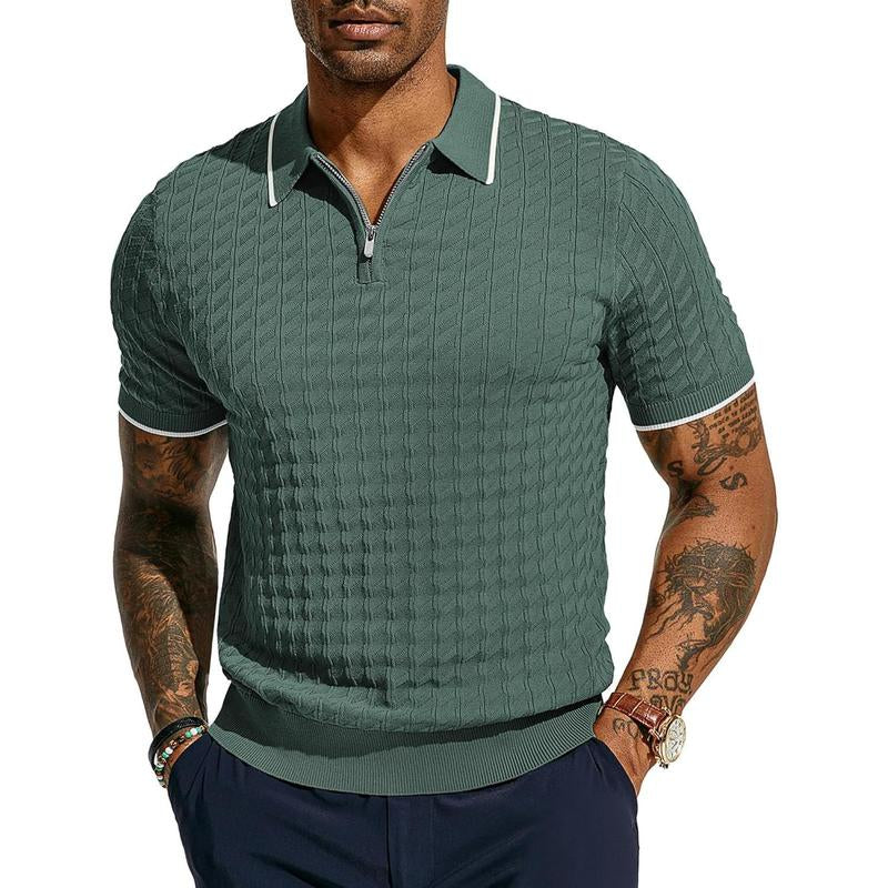 PJ PAUL JONES Men'S Knit Polo Shirts Short Sleeve Quarter Zip Polo Shirt