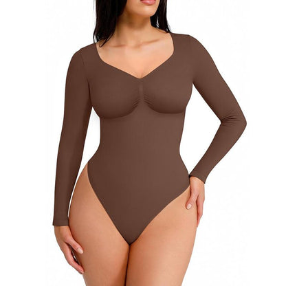 Feelingirl Women'S Seamless Sculpt Long Sleeve Thong Comfortable Bodysuit for Tops and Underwear Lady Comfort Basic