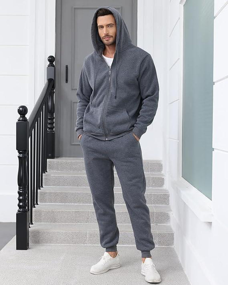 （Please Order One Size Up）Men'S 2-Pack Fleece-Lined Full Zip Hoodie & Jogger 2-Piece Sets Mens Sweatsuit Casual Sweat Suits