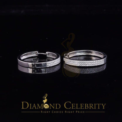 Diamond Celebrity’S Mens Hip Hop White 92.51Ct Silver Iced 3 Row Huggie Hoop Cubic Zirconia Earrings