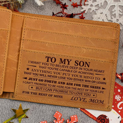 Engraved Wallet for Son ,You Will Never Lose, Top Engraved Leather Wallet,Engraved Wallet for Son,Personalized Cowhide Leather ,A Gift for Son to Start the School Year, Lightweight & Chic for Casual Occasions,Mens Wallet,Back to School