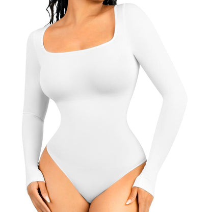 Feelingirl Women'S Seamless Sculpt Long Sleeve Thong Comfortable Bodysuit for Tops and Underwear Lady Comfort Basic