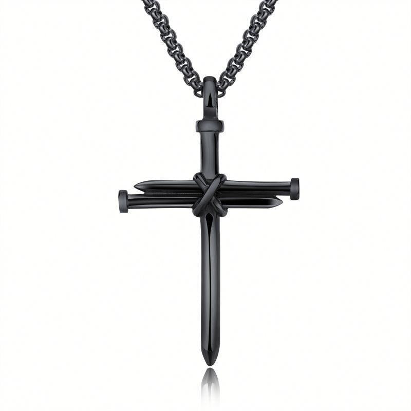 Steel Gold Black Color Fashion Mens Iron Nail Cross Pendant Necklace Stainless Steel 3Mm round Box Chain Jewelry Gift for Men Crucifix Faith Charm Necklace Fashion Jewelry Chain Men