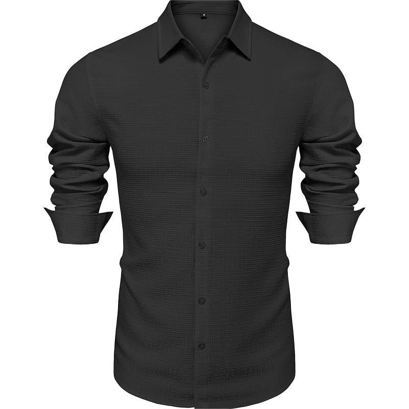 URRU Dress Shirts for Men Long Sleeve Regular Fit Textured Waffle Knit Casual Button down Shirts Classic Fashion