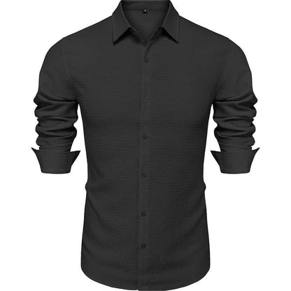 URRU Dress Shirts for Men Long Sleeve Regular Fit Textured Waffle Knit Casual Button down Shirts Classic Fashion