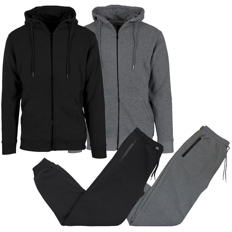 （Please Order One Size Up）Men'S 2-Pack Fleece-Lined Full Zip Hoodie & Jogger 2-Piece Sets Mens Sweatsuit Casual Sweat Suits