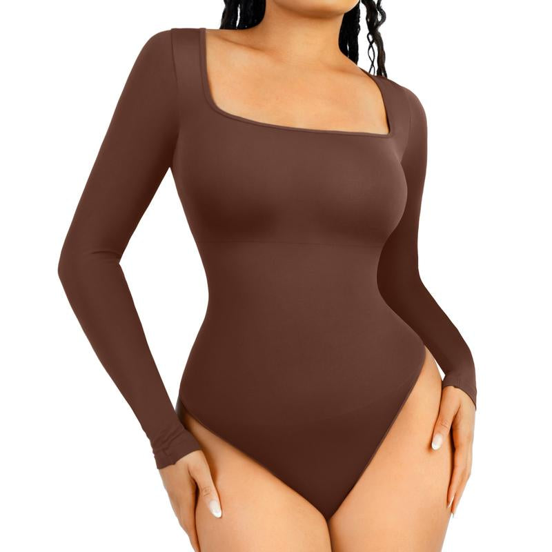 Feelingirl Women'S Seamless Sculpt Long Sleeve Thong Comfortable Bodysuit for Tops and Underwear Lady Comfort Basic