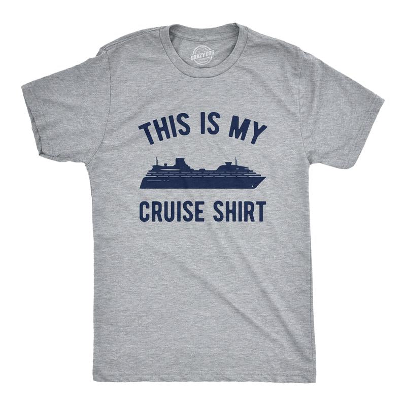 Mens This Is My Cruise Shirt Tee Funny Vacation Travel Boat Tshirt for Guys Mens Funny T Shirts Cool Tees Soft Stylish Casual Menswear Funny Summer T Shirt Novelty Tees for Men Light Grey