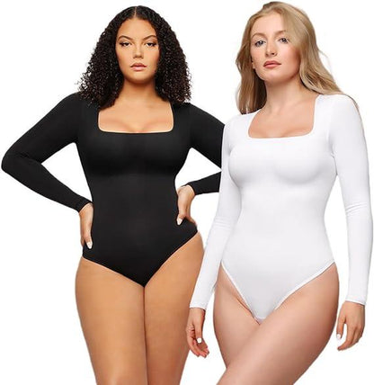 Feelingirl Women'S Seamless Sculpt Long Sleeve Thong Comfortable Bodysuit for Tops and Underwear Lady Comfort Basic