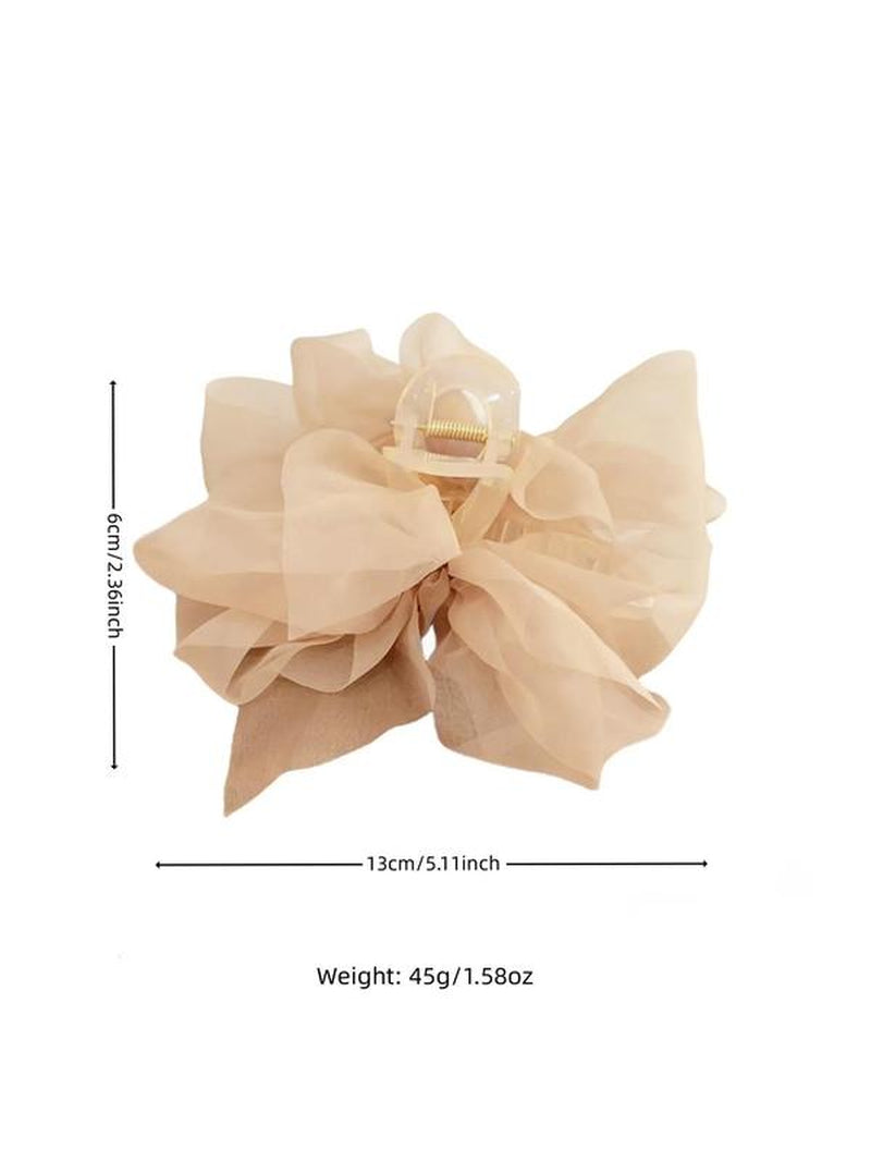 Tiered Layered Bow Design Mesh Hair Claw for Women, Large Size Easy Grasping Clip for Back to School