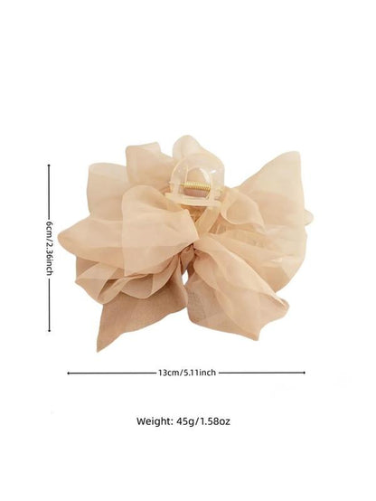 Tiered Layered Bow Design Mesh Hair Claw for Women, Large Size Easy Grasping Clip for Back to School