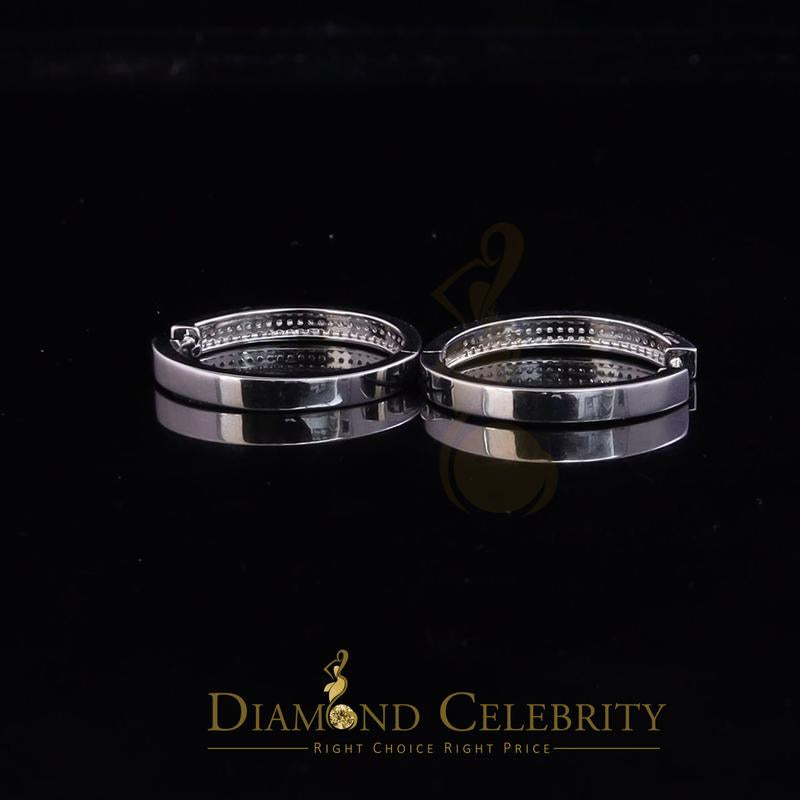 Diamond Celebrity’S Mens Hip Hop White 92.51Ct Silver Iced 3 Row Huggie Hoop Cubic Zirconia Earrings