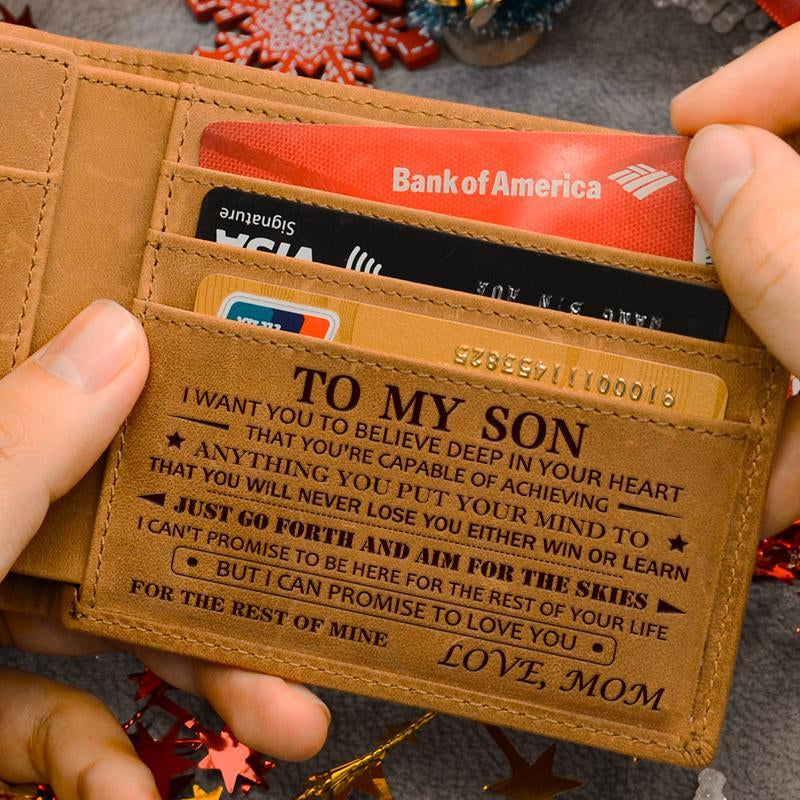 Engraved Wallet for Son ,You Will Never Lose, Top Engraved Leather Wallet,Engraved Wallet for Son,Personalized Cowhide Leather ,A Gift for Son to Start the School Year, Lightweight & Chic for Casual Occasions,Mens Wallet,Back to School