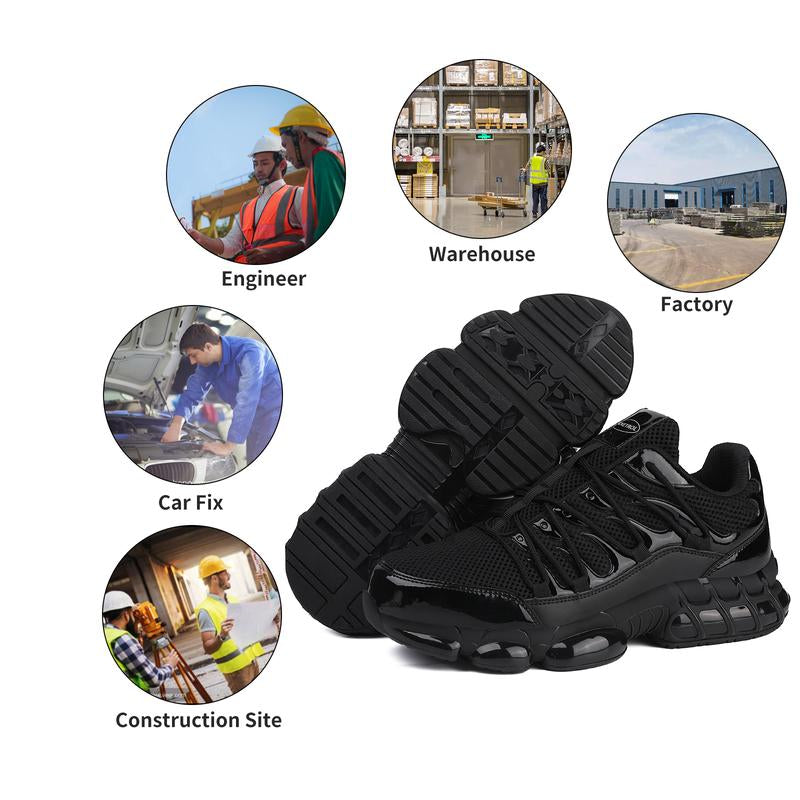 Steel Toe Work Shoes Mens Safety Composite Toe Sneakers Lightweight Comfortable Black Wide Top Labor Work Shoes Footwear Safety Boots Comfortable Men'S Work Shoes