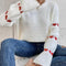 Women'S Heart Print Drop Shoulder Sweater, Casual Long Sleeve round Neck Jumper for Daily Outdoor Wear, Women Comfort Knit Top for Spring & Fall