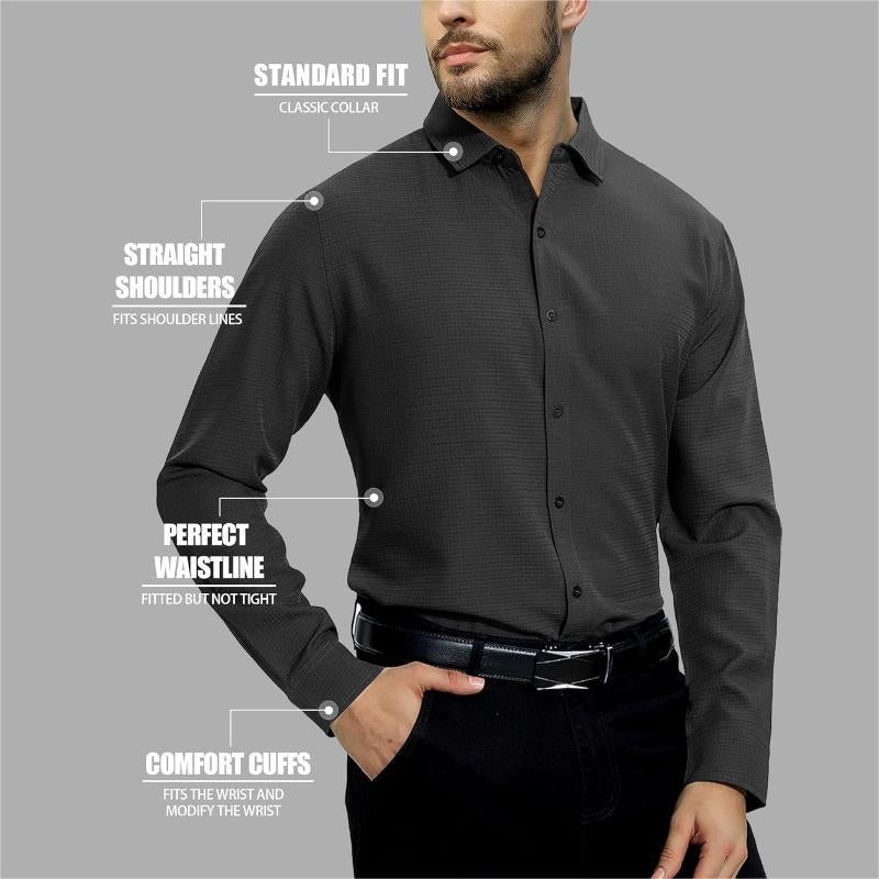 URRU Dress Shirts for Men Long Sleeve Regular Fit Textured Waffle Knit Casual Button down Shirts Classic Fashion