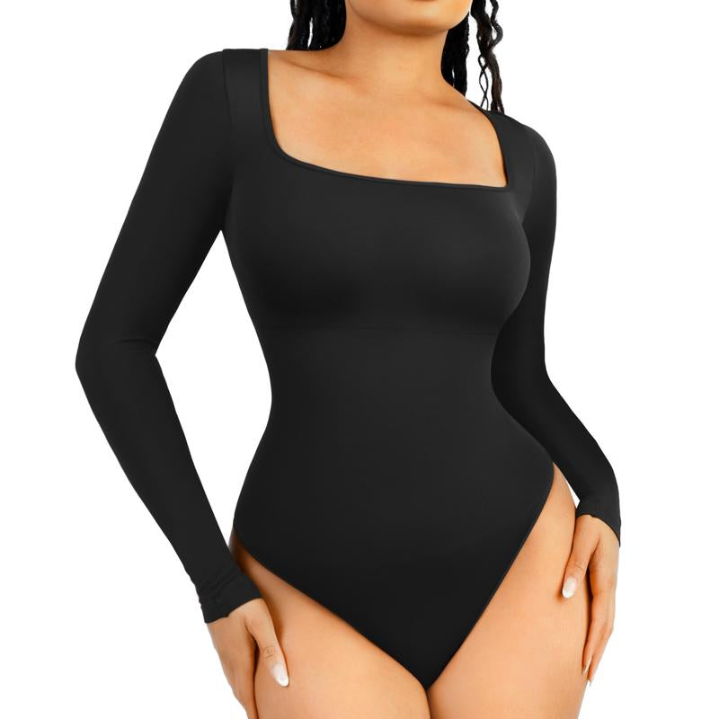 Feelingirl Women'S Seamless Sculpt Long Sleeve Thong Comfortable Bodysuit for Tops and Underwear Lady Comfort Basic