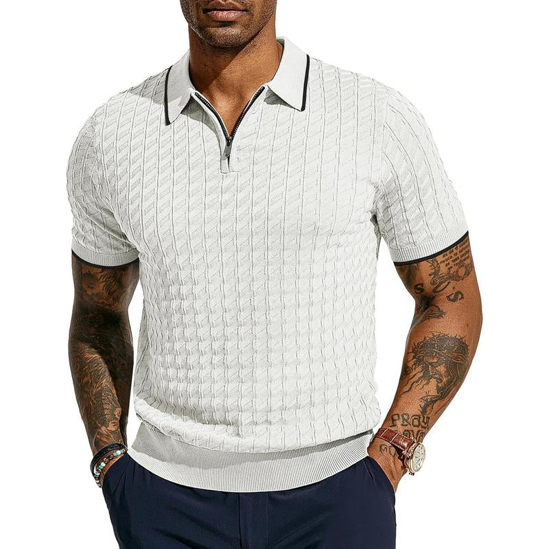 PJ PAUL JONES Men'S Knit Polo Shirts Short Sleeve Quarter Zip Polo Shirt