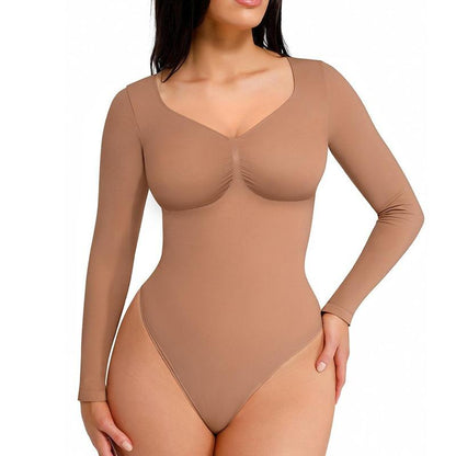 Feelingirl Women'S Seamless Sculpt Long Sleeve Thong Comfortable Bodysuit for Tops and Underwear Lady Comfort Basic