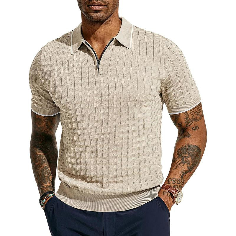 PJ PAUL JONES Men'S Knit Polo Shirts Short Sleeve Quarter Zip Polo Shirt