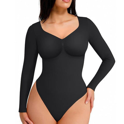 Feelingirl Women'S Seamless Sculpt Long Sleeve Thong Comfortable Bodysuit for Tops and Underwear Lady Comfort Basic